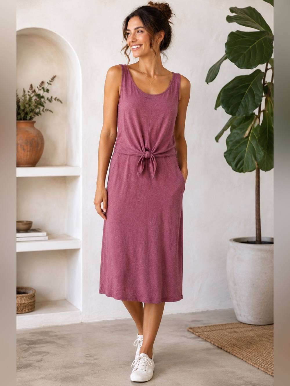 Pact Tie-Front Sleeveless Dress – Size Large